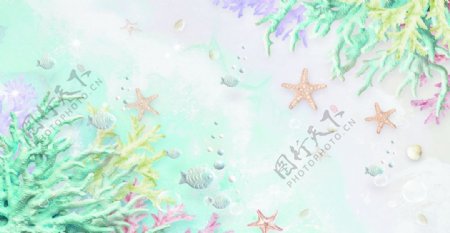 珊瑚海星花鱼卡通海底世界图片