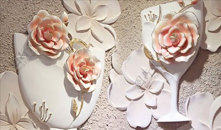 浮雕花玫瑰背景墙图片