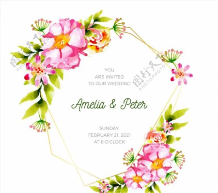 粉色花卉婚礼海报图片