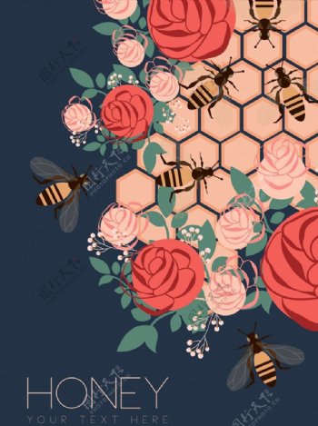 创意蜜蜂和玫瑰图片