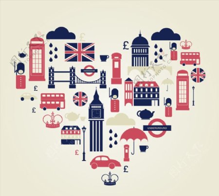 心型伦敦旅游元素图片