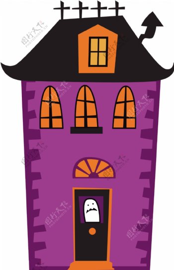 紫色房子万圣节房节房子矢量图片