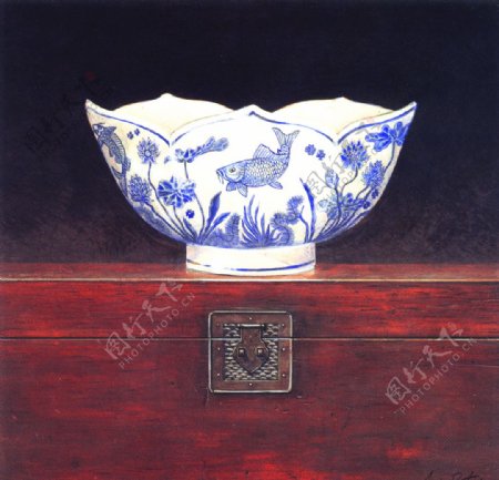 新中式客厅古典青花瓷器壁画餐厅图片