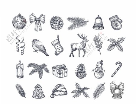手绘圣诞节冬季主题插画设计图片