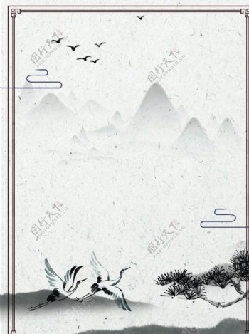 山水中式复古背景海报素材图片