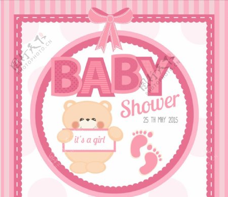 熊粉红婴儿洗澡卡图片