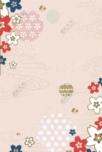 日式和风红色花纹背景图片