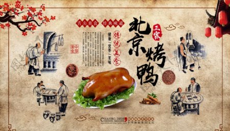 传统美食北京烤鸭背景墙图片