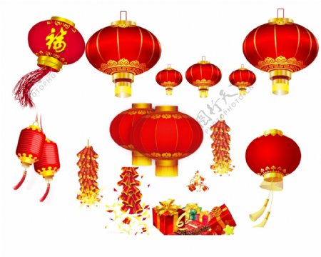 中国新年灯笼鞭炮素材图片