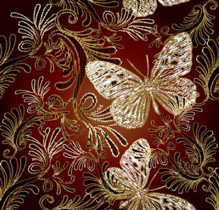 蝴蝶与花纹刺绣图片