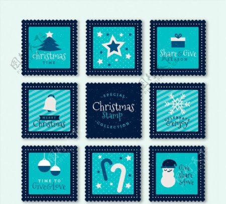 蓝色圣诞节邮票图片