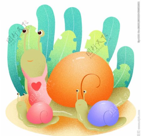 彩色蜗牛插画图片