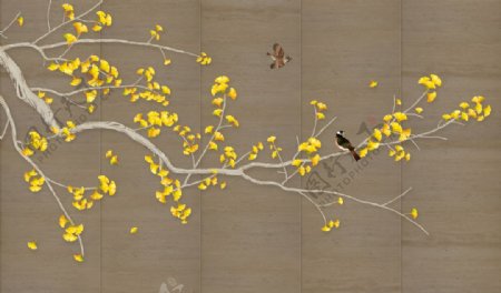 新中式银杏叶鸟图片