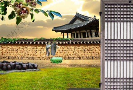 瓦墙素材可编辑中国风背景图片